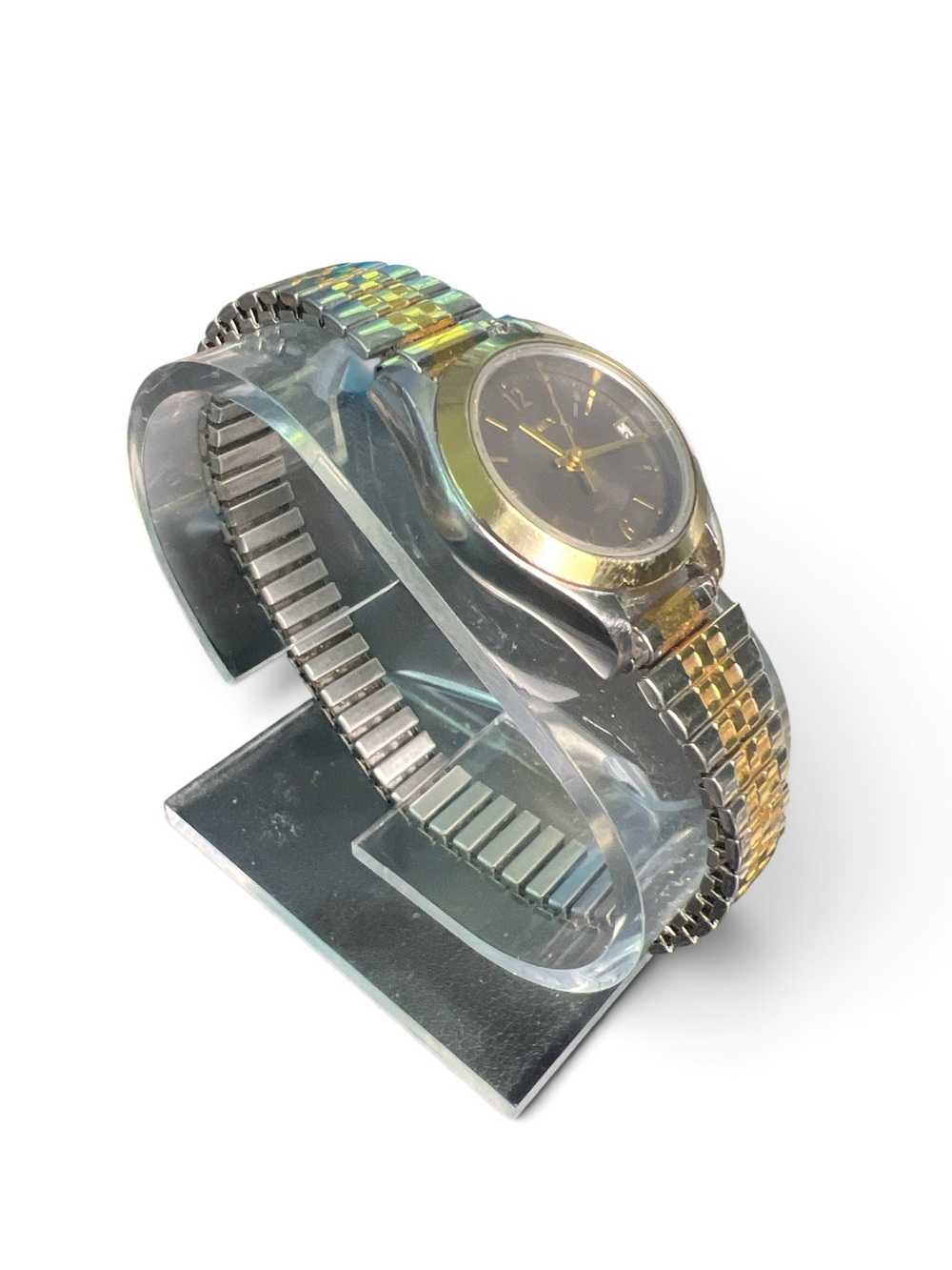 Timex Women’s Indiglo Two Tone Expansion Band Date Watch Gray Dial U8